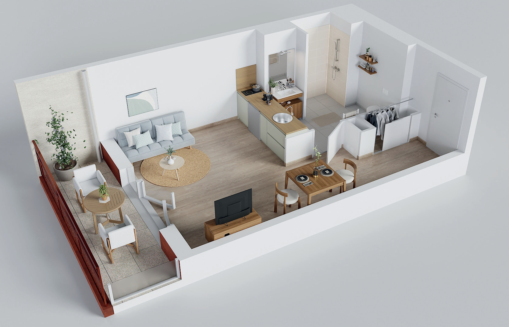 Séjour spacieux avec grande baie vitrée et terrasse privative - Appartement 2 pièces LINÉA Le Mans